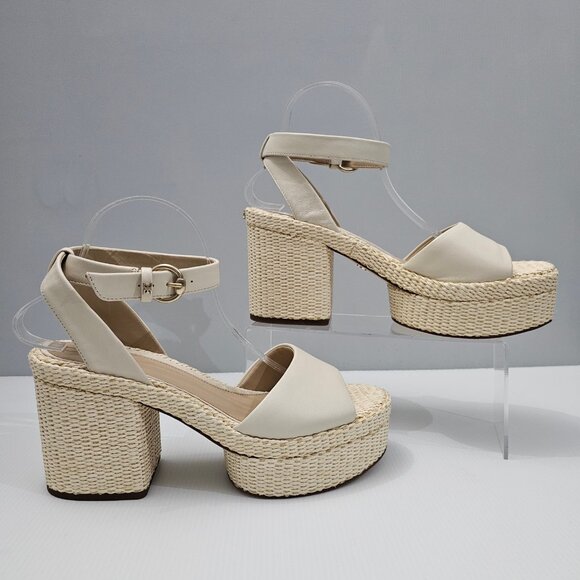 NEW Sam Edelman Immie Sandal Womens 10 Chunky Platform Block Heel Cream Leather - Picture 3 of 13
